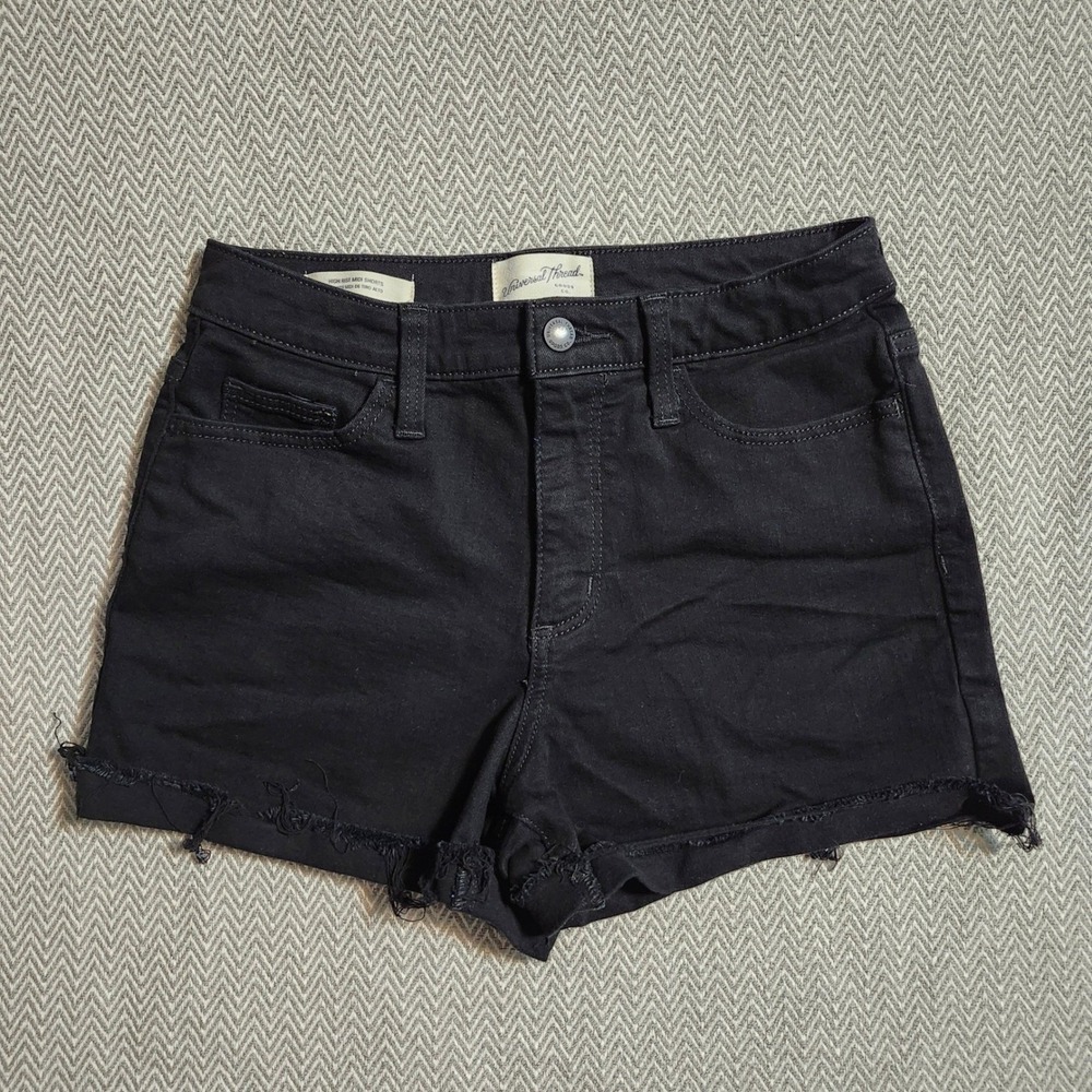 Universal Thread Black High Rise Midi Shorts Raw Hem Size 4R Denim Cut Offs